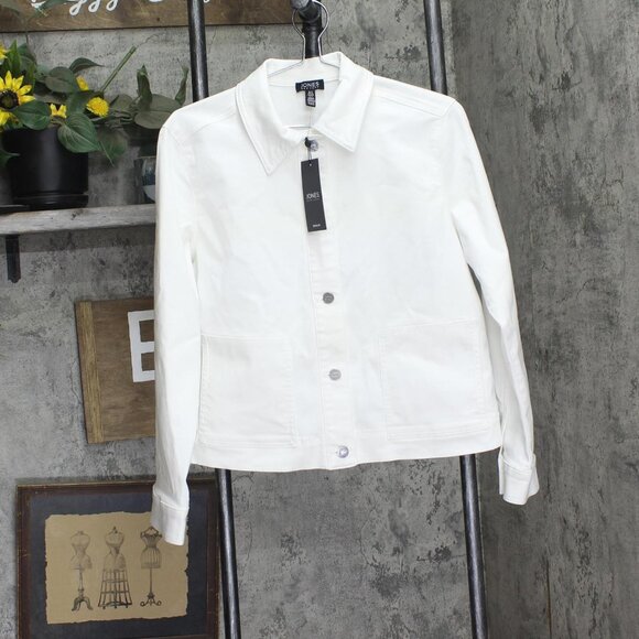Jones New York Womens Patch Pocket Button Up Denim Jacket 10928933 Soft White M - Picture 1 of 6